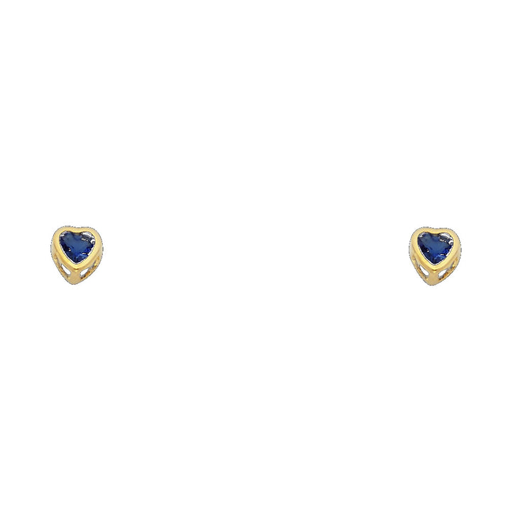14KY Birthstone 3mm Heart CZ Bezel Screw Back Stud Earrings