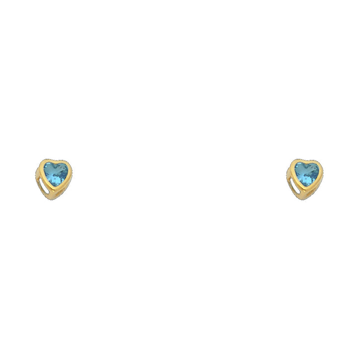 14KY Birthstone 3mm Heart CZ Bezel Screw Back Stud Earrings