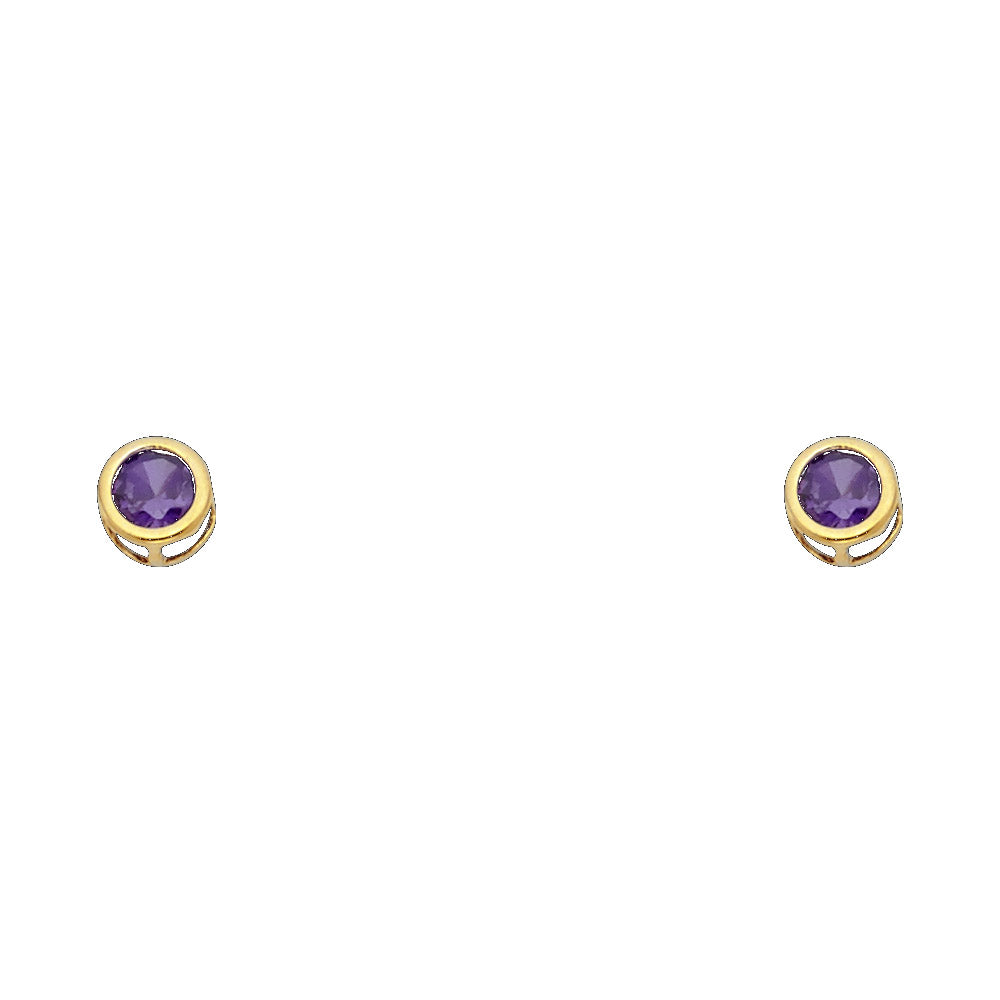 14KY 4mm Round CZ Bezel Screw Back Stud Earrings (JAN)