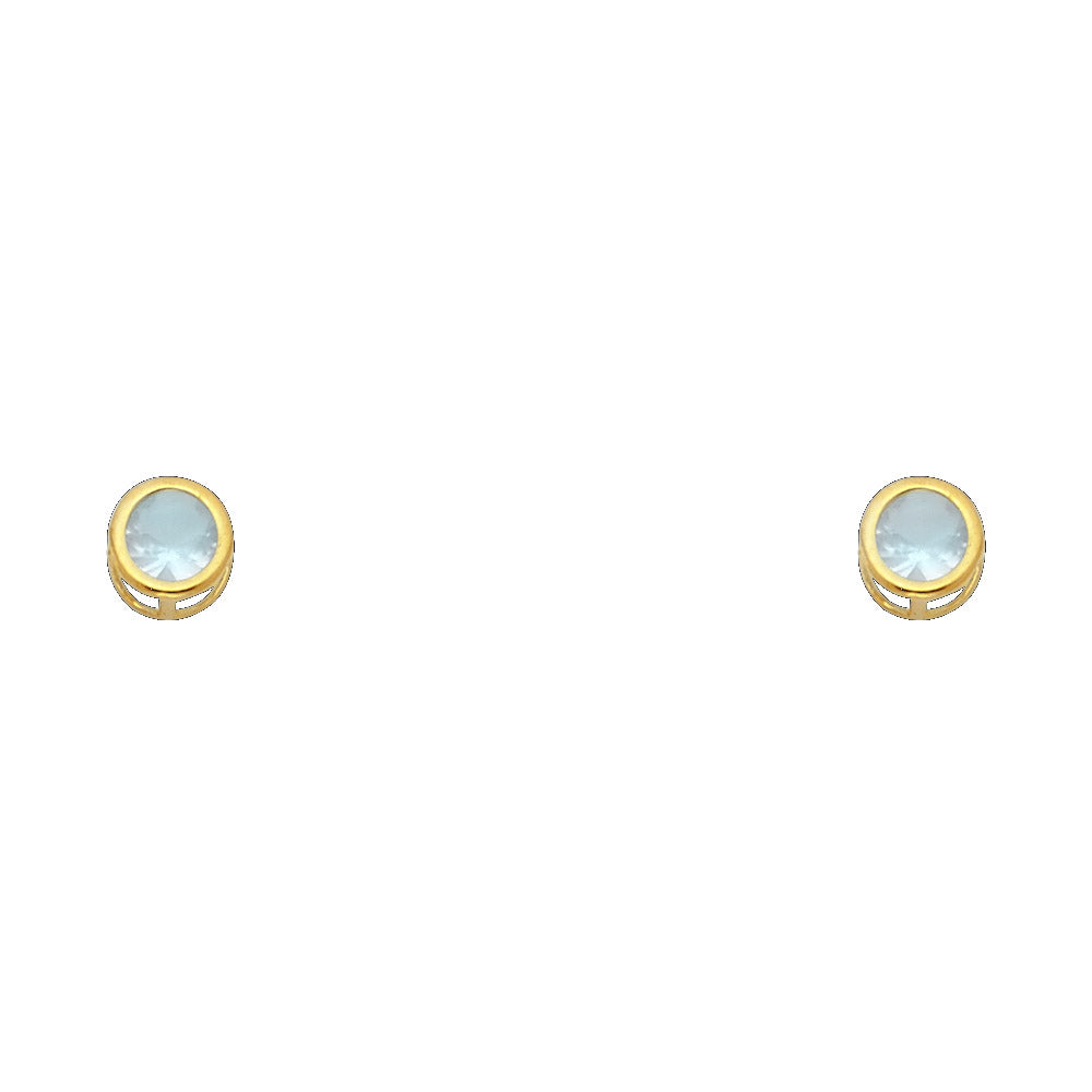 14KY 4mm Round CZ Bezel Screw Back Stud Earrings (JAN)