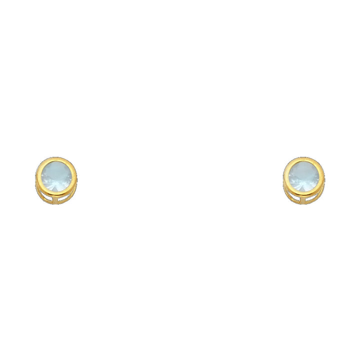 14KY 4mm Round CZ Bezel Screw Back Stud Earrings (JAN)