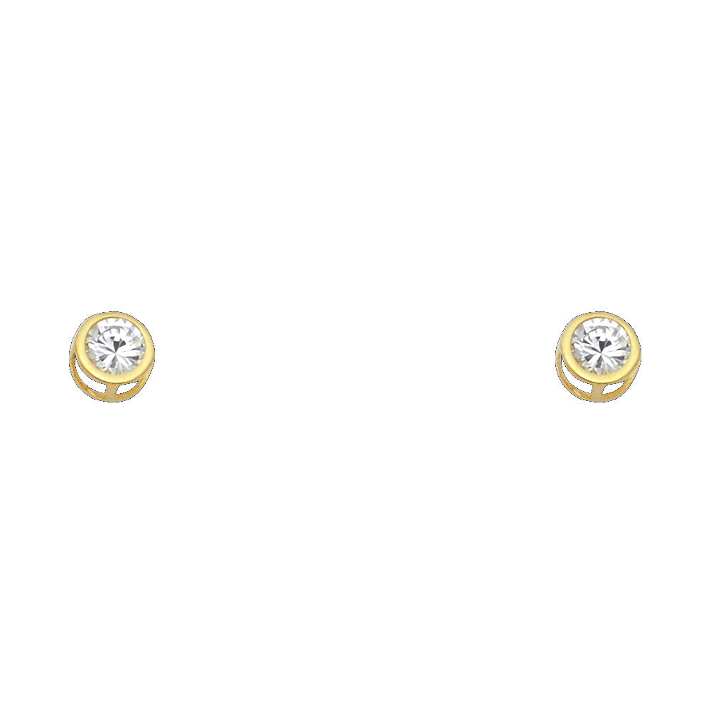 14KY 4mm Round CZ Bezel Screw Back Stud Earrings (JAN)