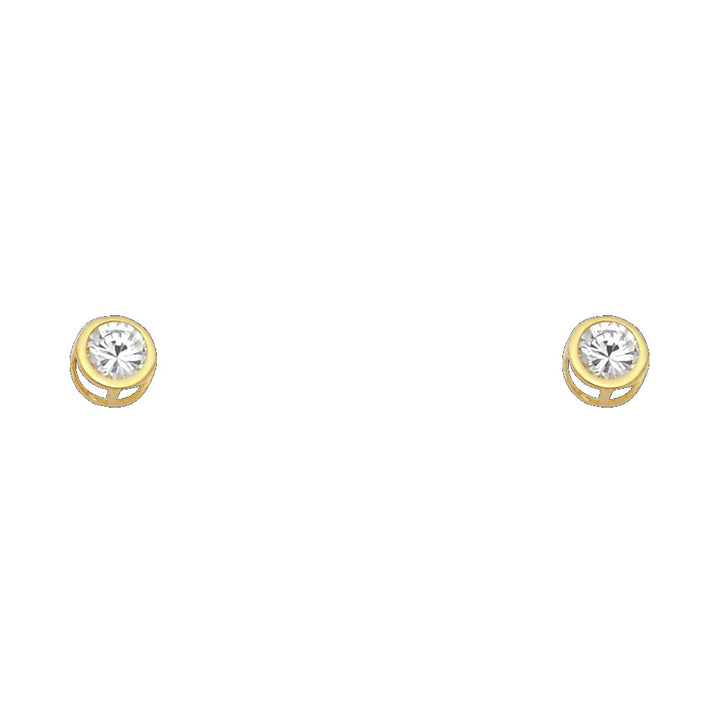 14KY 4mm Round CZ Bezel Screw Back Stud Earrings (JAN)