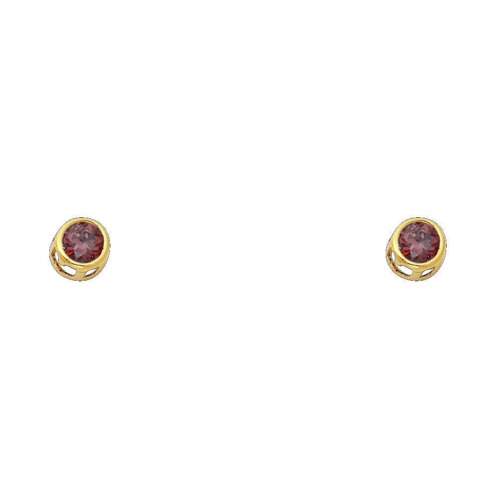 14KY 4mm Round CZ Bezel Screw Back Stud Earrings (JAN)