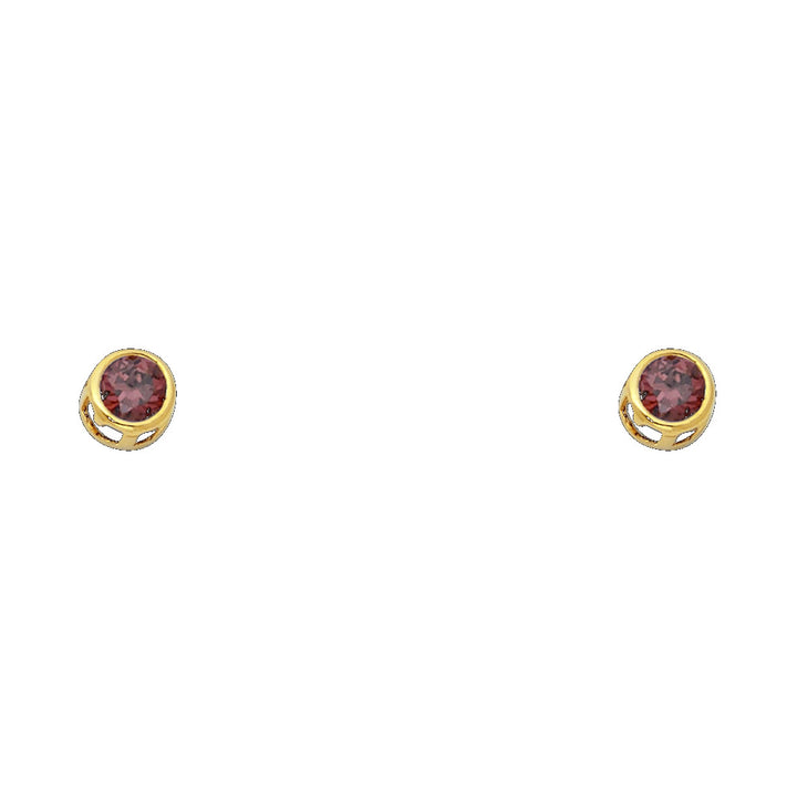 14KY 4mm Round CZ Bezel Screw Back Stud Earrings (JAN)