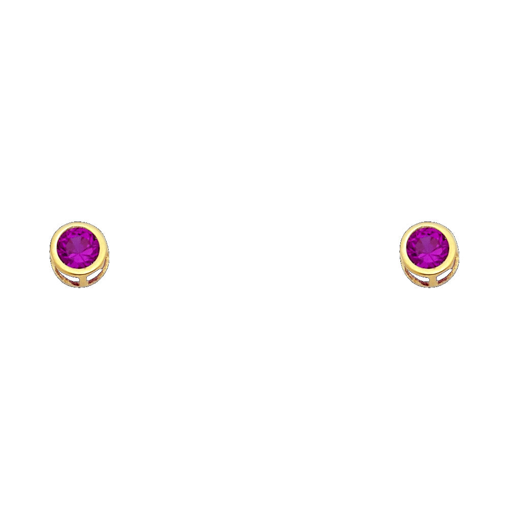 14KY 4mm Round CZ Bezel Screw Back Stud Earrings (JAN)