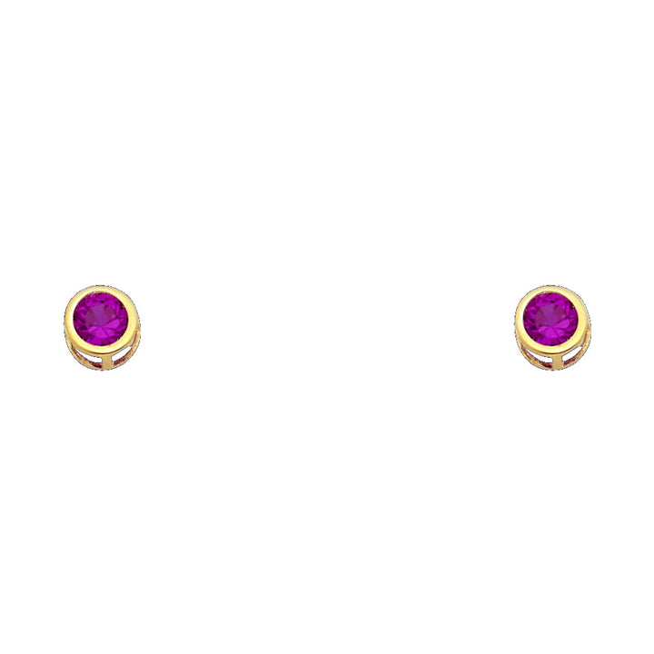 14KY 4mm Round CZ Bezel Screw Back Stud Earrings (JAN)