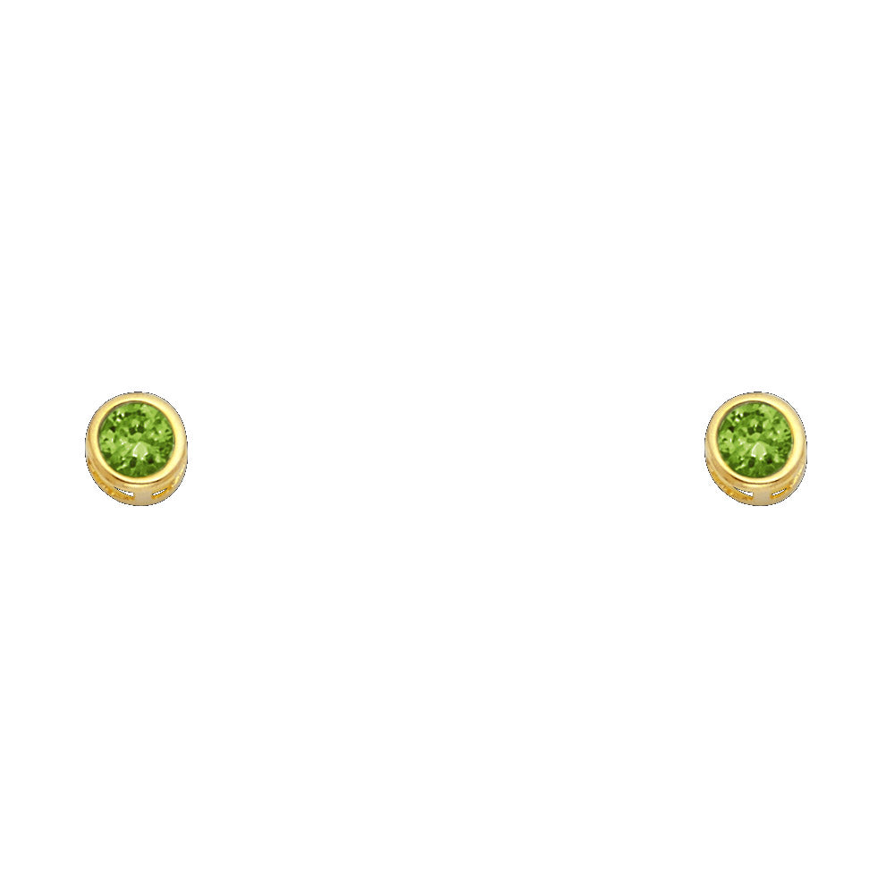 14KY 4mm Round CZ Bezel Screw Back Stud Earrings (JAN)