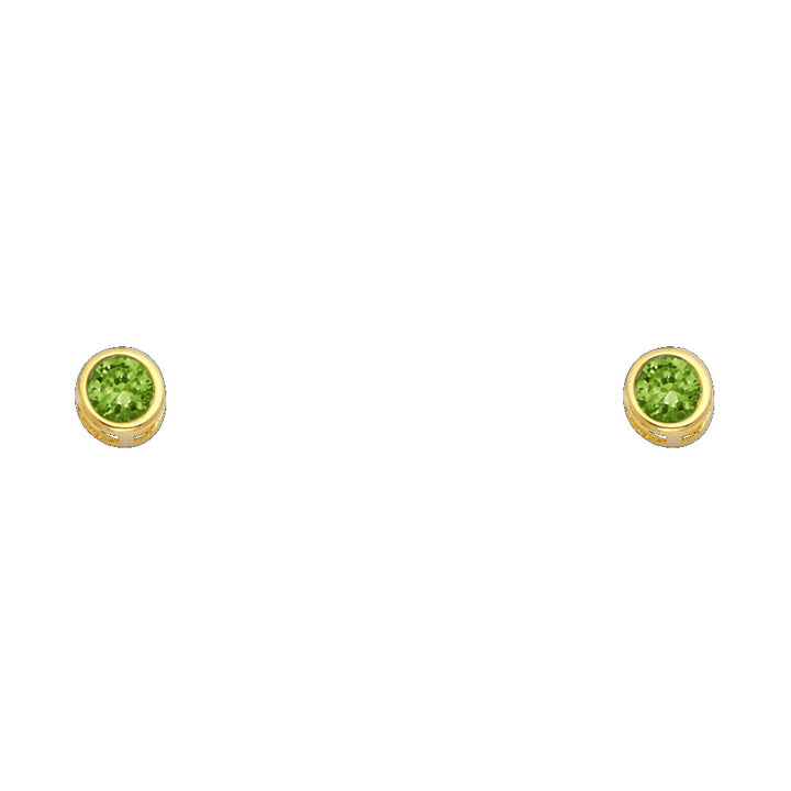 14KY 4mm Round CZ Bezel Screw Back Stud Earrings (JAN)