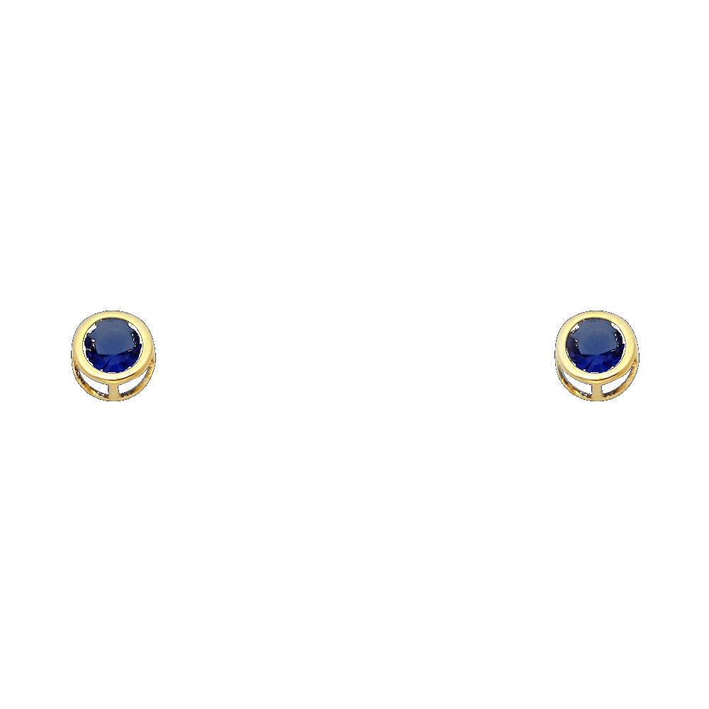 14KY 4mm Round CZ Bezel Screw Back Stud Earrings (JAN)