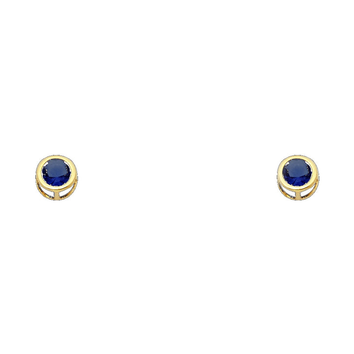14KY 4mm Round CZ Bezel Screw Back Stud Earrings (JAN)