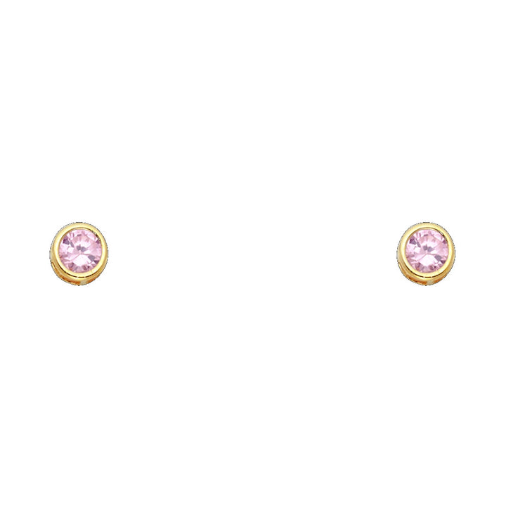14KY 4mm Round CZ Bezel Screw Back Stud Earrings (JAN)