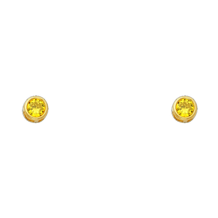 14KY 4mm Round CZ Bezel Screw Back Stud Earrings (JAN)