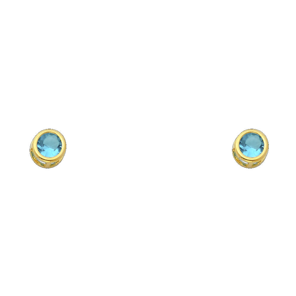 14KY 4mm Round CZ Bezel Screw Back Stud Earrings (JAN)