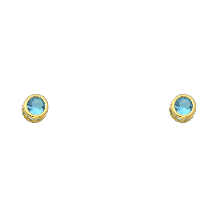 14KY 4mm Round CZ Bezel Screw Back Stud Earrings (JAN)