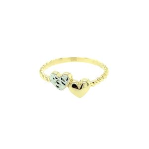 14k Gold Two-tone Double Heart Ring