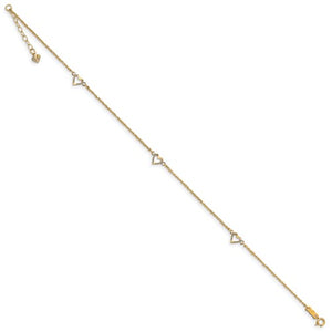 14k Diamond-cut Hearts 10in Plus 1in ext Anklet