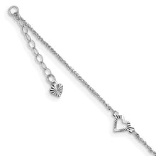 Load image into Gallery viewer, 14k White Gold Diamond-cut Hearts 9in Plus 1in ext Anklet
