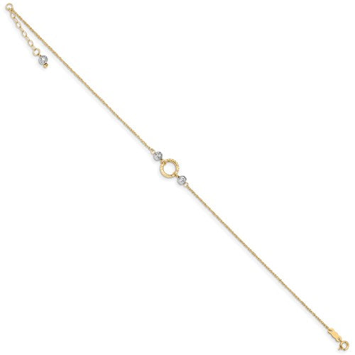 14k Two-tone Circle and Bead 9in Plus 1in ext. Anklet
