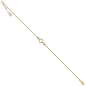 14k Two-tone Circle and Bead 9in Plus 1in ext. Anklet