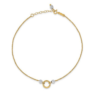 14k Two-tone Circle and Bead 9in Plus 1in ext. Anklet