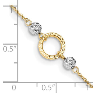 14k Two-tone Circle and Bead 9in Plus 1in ext. Anklet