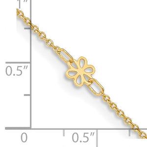 14K Polished Flowers 10in Plus 1in ext. Anklet