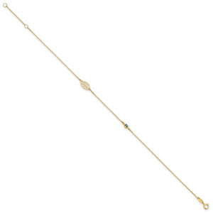 14k Leaf and Glass Eye Bead 9in Plus 1in Ext Anklet