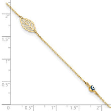 Load image into Gallery viewer, 14k Leaf and Glass Eye Bead 9in Plus 1in Ext Anklet
