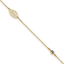 Load image into Gallery viewer, 14k Leaf and Glass Eye Bead 9in Plus 1in Ext Anklet
