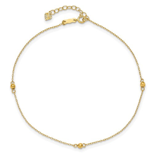 14K Mirror Beads 9in Plus 1in Ext Anklet