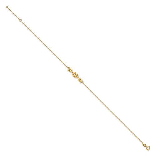 14K Polished Fancy Link 9in Plus 1 in ext. Anklet