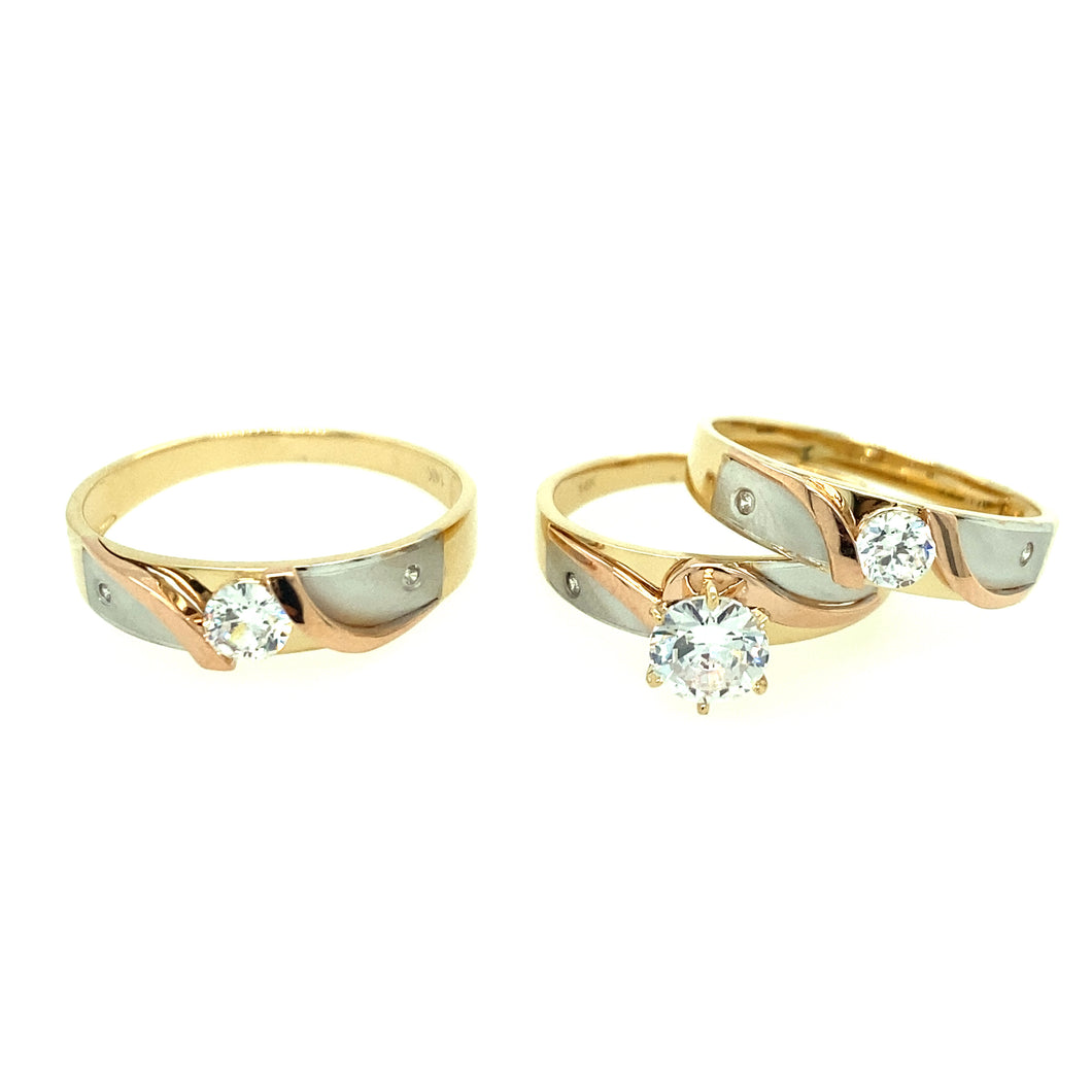 14k Gold Tri-Color Polished Wedding Trio Set