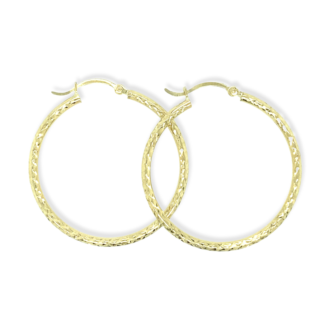 14k Gold Diamond Cut Hoops