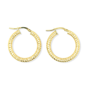 14k Gold Diamond Cut Hoops