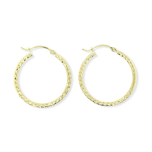 14k Gold Diamond Cut Hoops