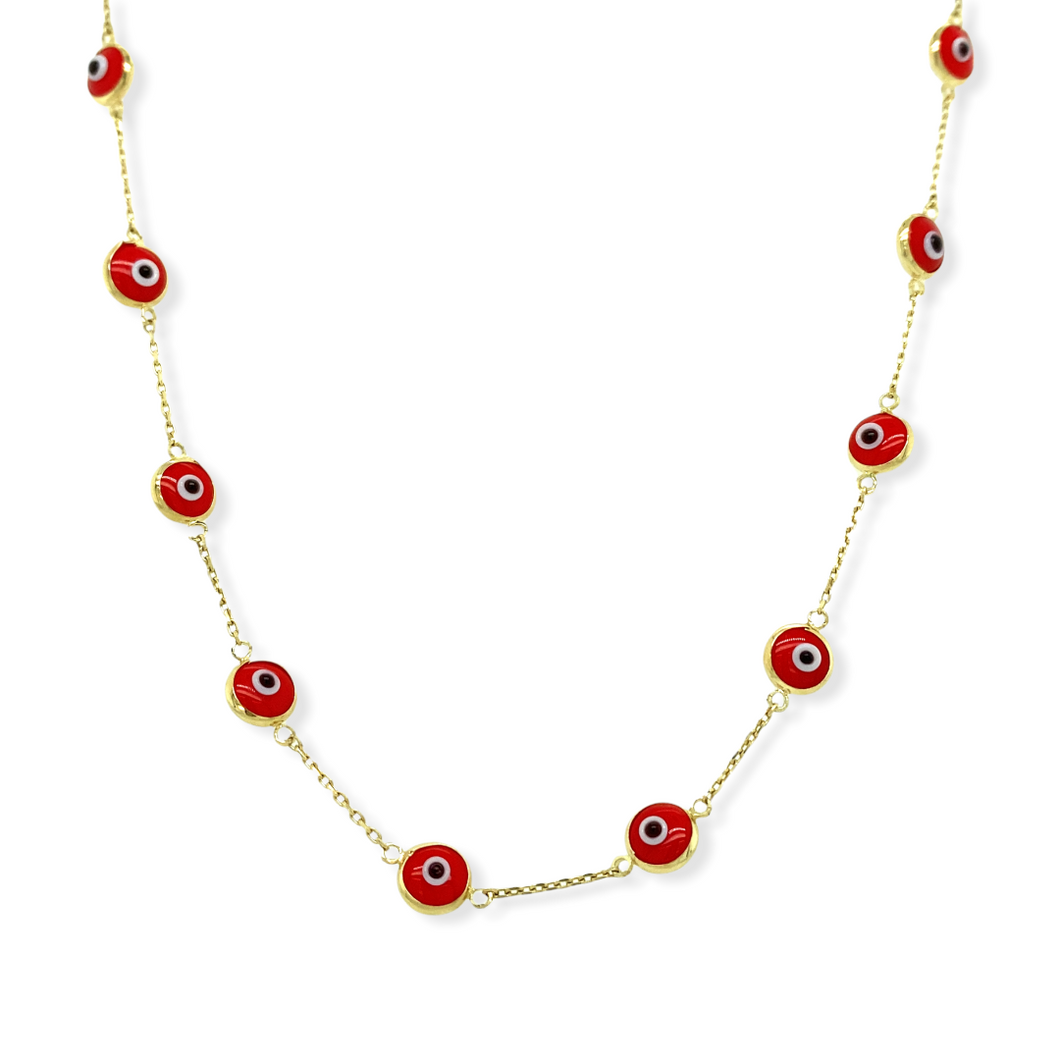 14k Gold Red Evil Eye Necklace