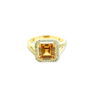 14k Gold Citrine Cubic Zirconia Ring