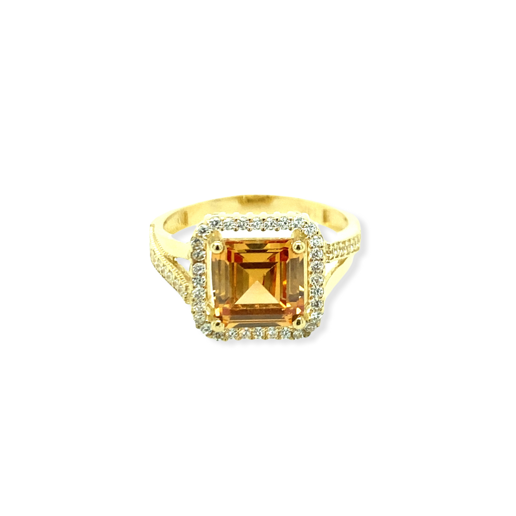 14k Gold Citrine Cubic Zirconia Ring