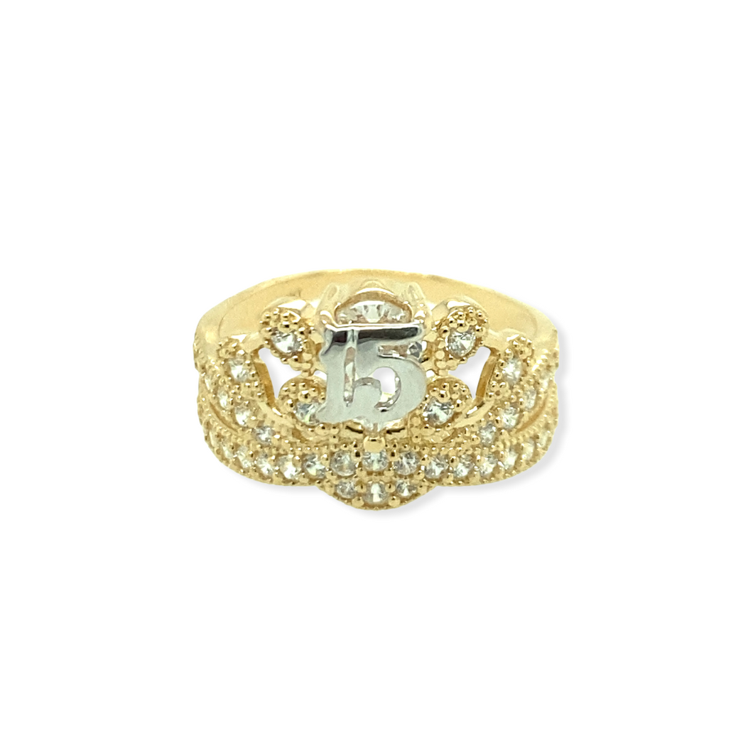 14k Gold 15 Años Crown Ring