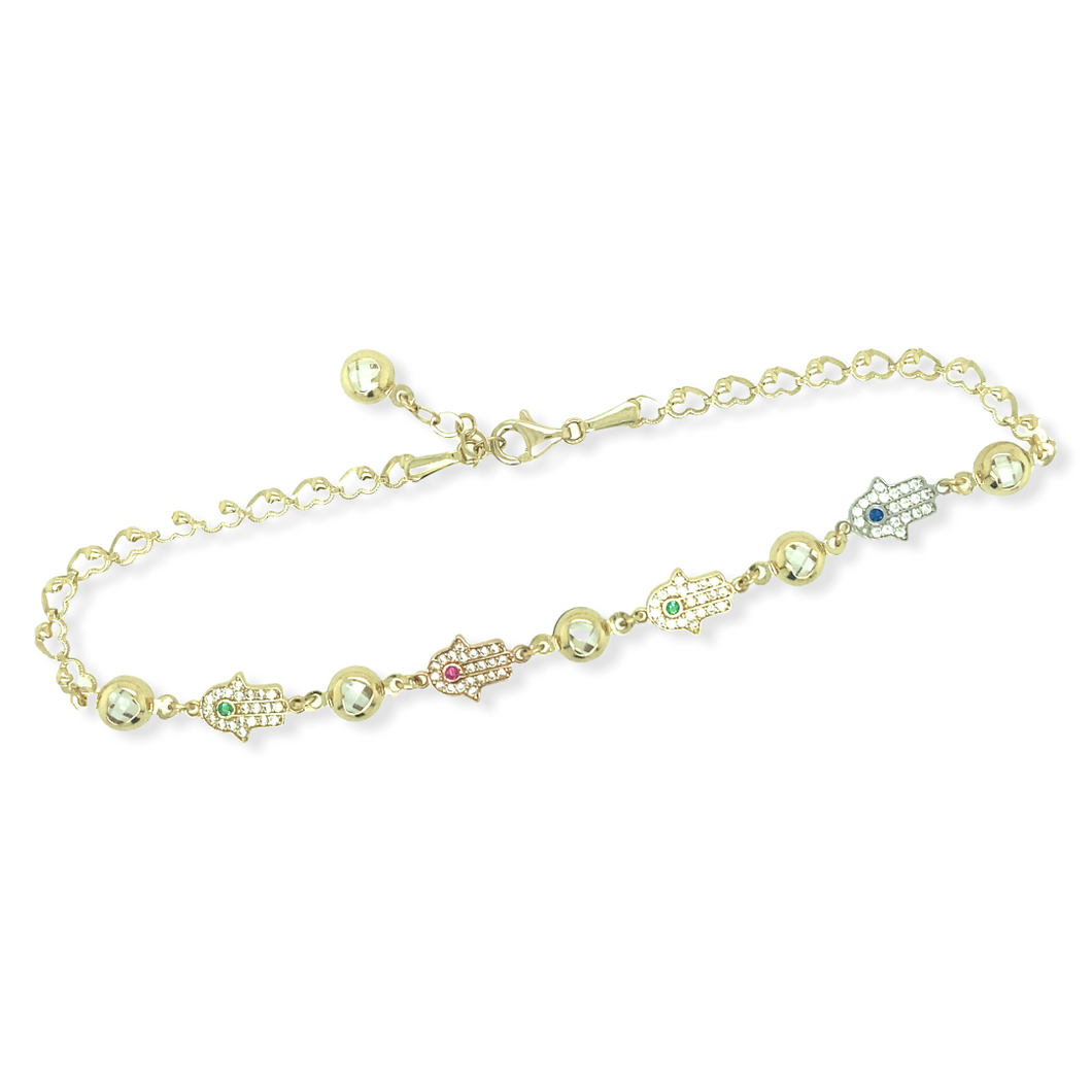 14k Gold Tri-Color Hamsa Anklet