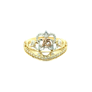 14k Gold 15 Años Crown Ring