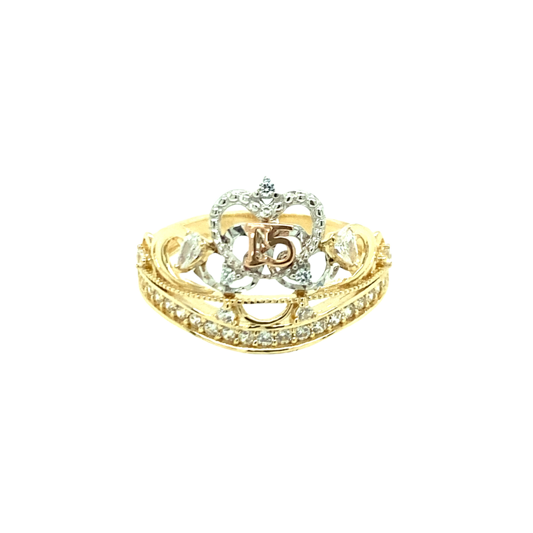 14k Gold 15 Años Crown Ring