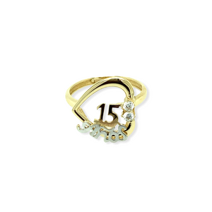 14k Gold 15 Años Heart Ring