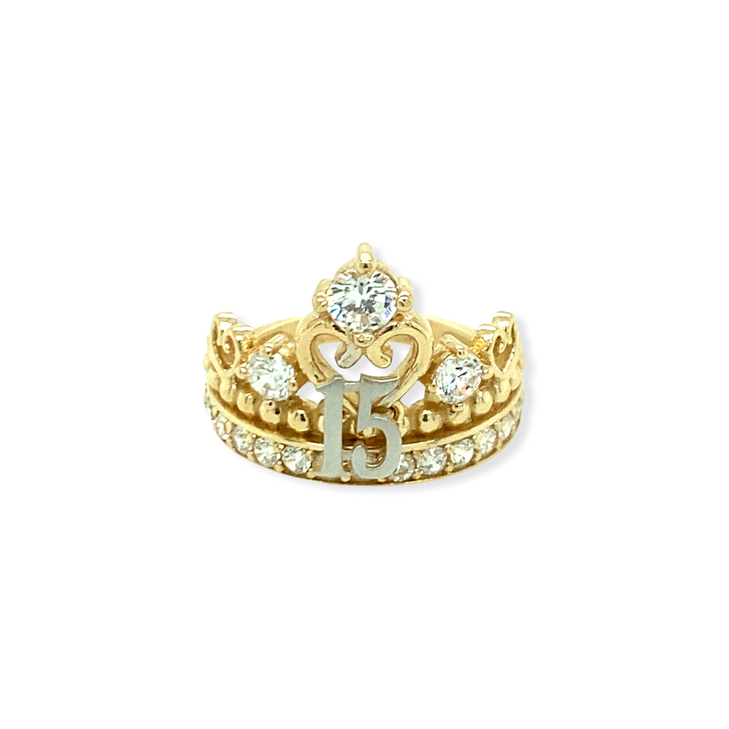 14k Gold 15 Años Crown Ring