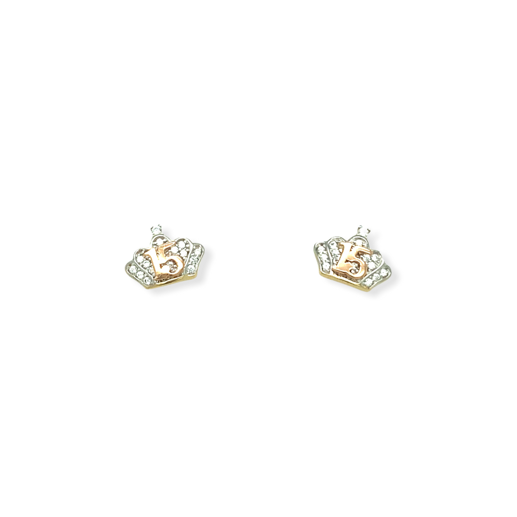 14k Gold 15 Años Crown Earrings