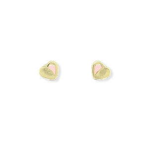 14k Gold Pink Heart Enamel Earrings