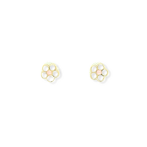 14k Gold White Flower Enamel Earrings