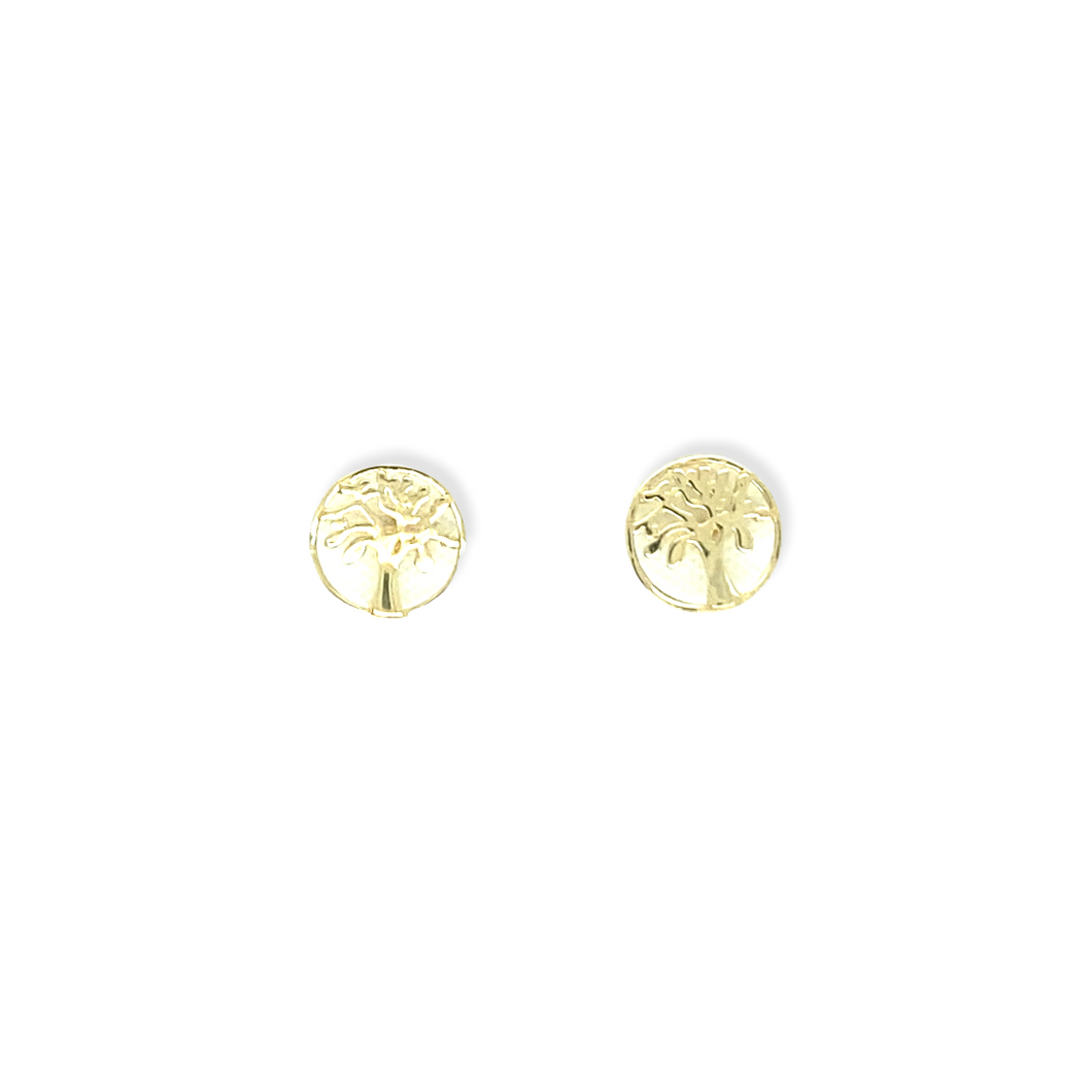 14k Gold Circle Tree of Life Earrings