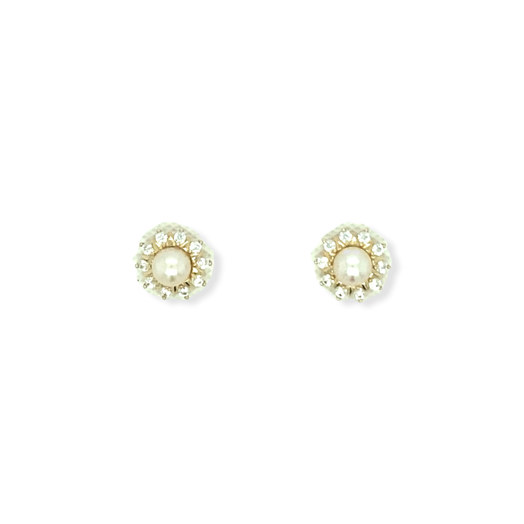 14k Gold Cubic Zirconia Earrings Pearl